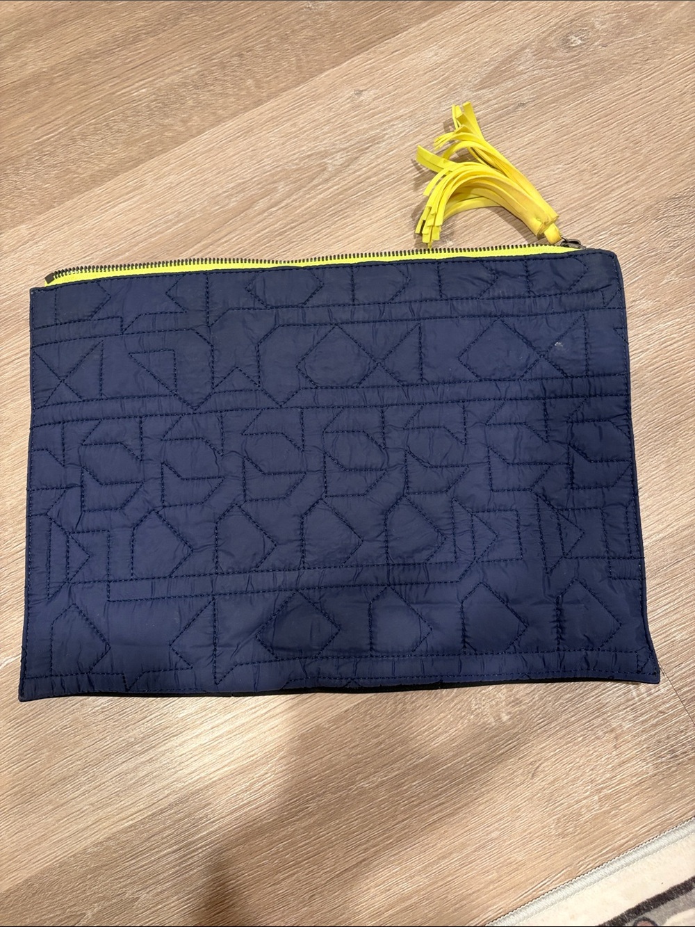 Navy Quilted Zip Pouch with Yellow Tassel Zipper